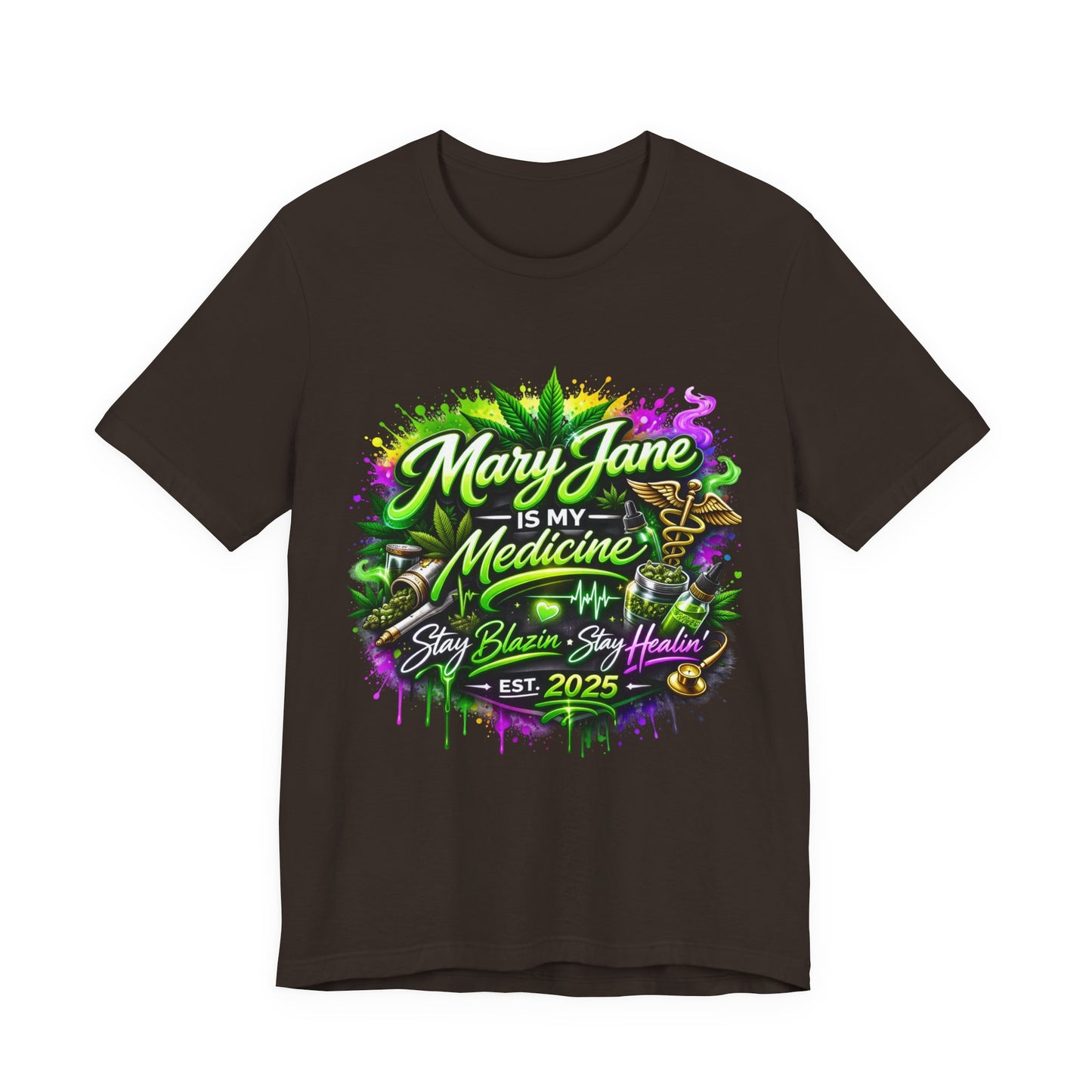 Mary Jane Is My Medicine T-Shirt | Neon Cannabis Graphic Tee | 420 Weed Shirt | Stoner Streetwear | Medical Marijuana Apparel