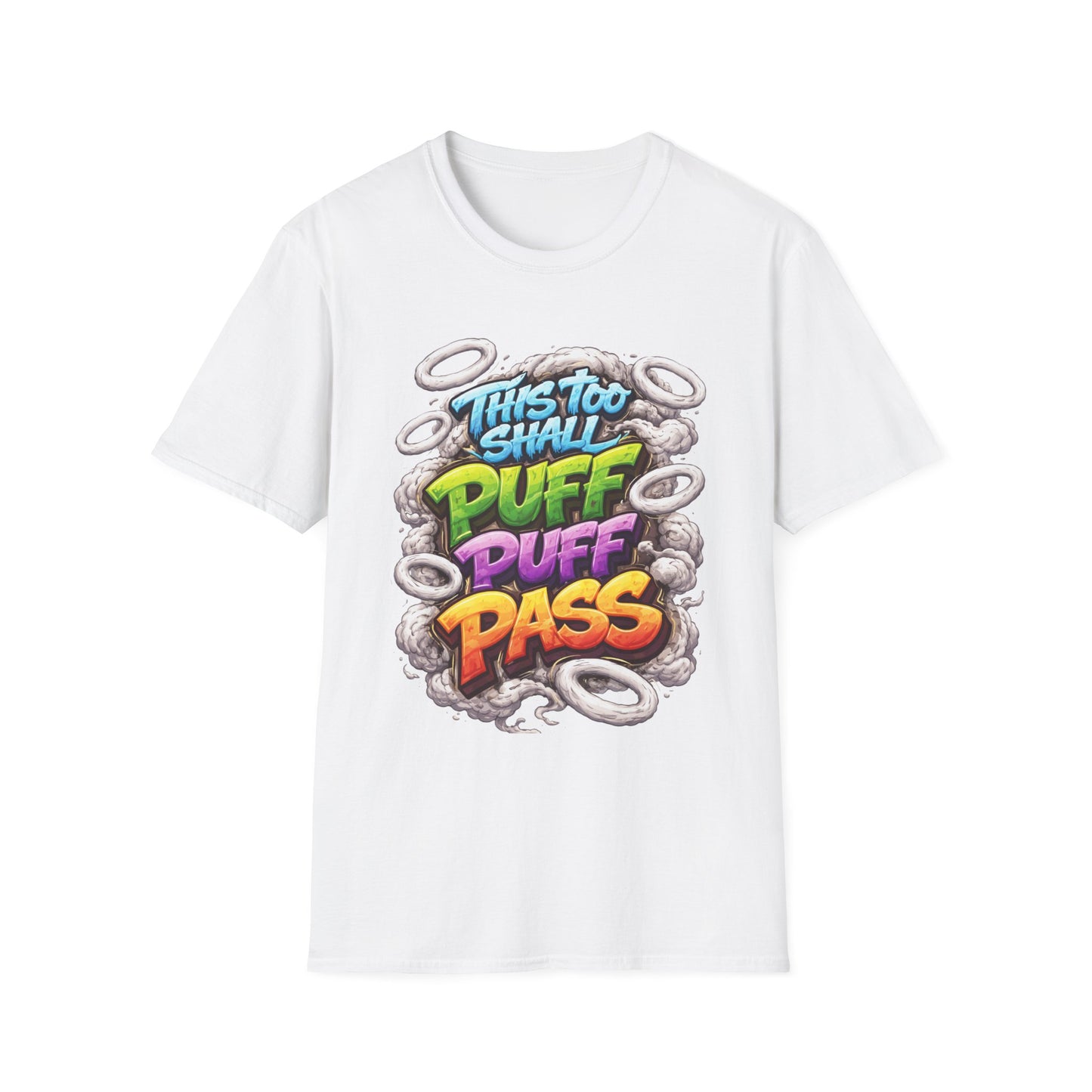 This Too Shall Puff Puff Pass Graffiti Smoke Rings Stoner Graphic | Colorful Street Art Cannabis Humor Design