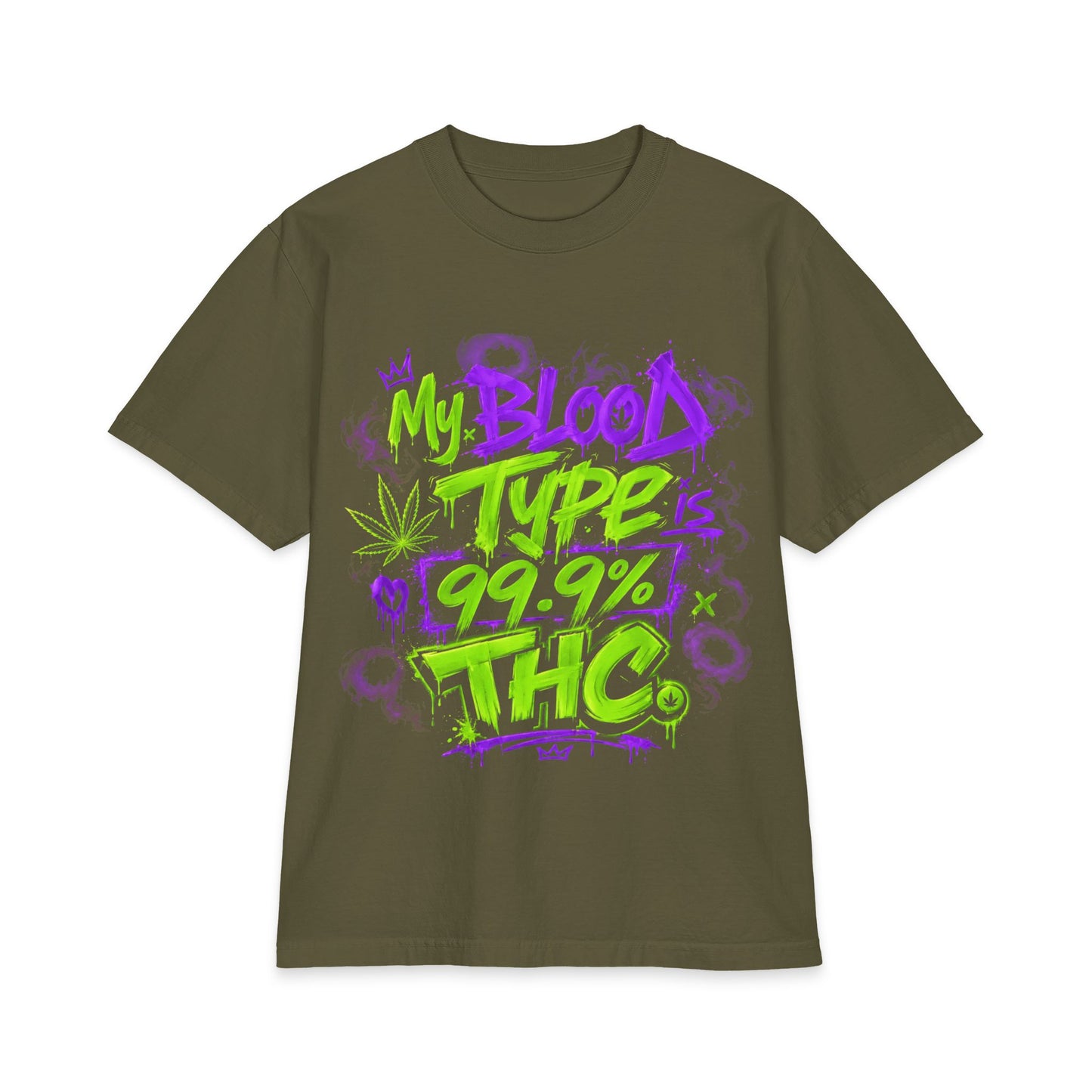 My Blood Type is 99.9% THC Graffiti Shirt | Neon Stoner Streetwear Tee | Funny Cannabis Graphic T-Shirt up to size 7XL