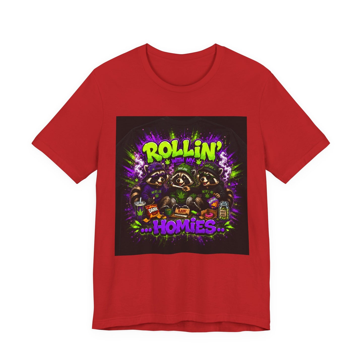 Rollin' With My Homies Shirt | Funny Raccoon Stoner Tee | Cartoon Smoke Session Graphic