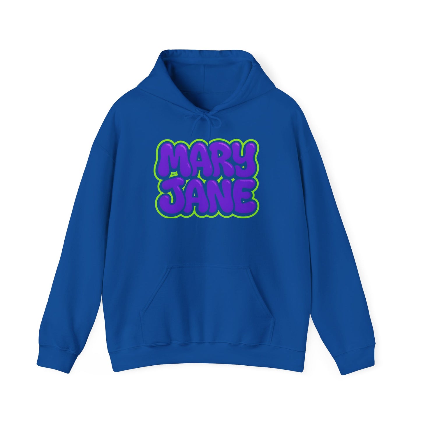 Mary Jane Retro Logo Hoodie — Purple & Lime Graphic Sweatshirt
