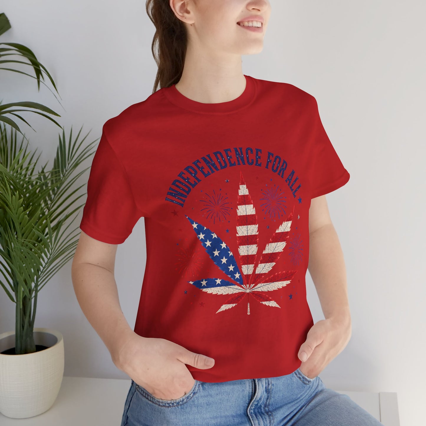 Independence For All Cannabis Shirt | Patriotic 4th of July Weed Leaf Tee | American Flag Marijuana Graphic T-Shirt