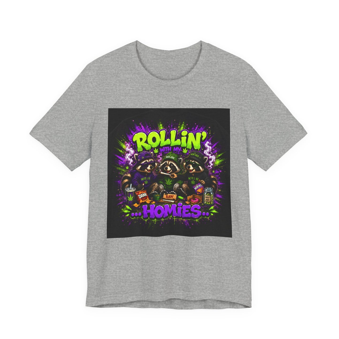 Rollin' With My Homies Shirt | Funny Raccoon Stoner Tee | Cartoon Smoke Session Graphic