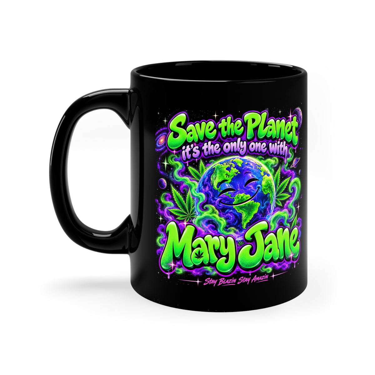 Save the Planet Mary Jane Black Coffee Mug | Funny 420 Stoner Gift Printify