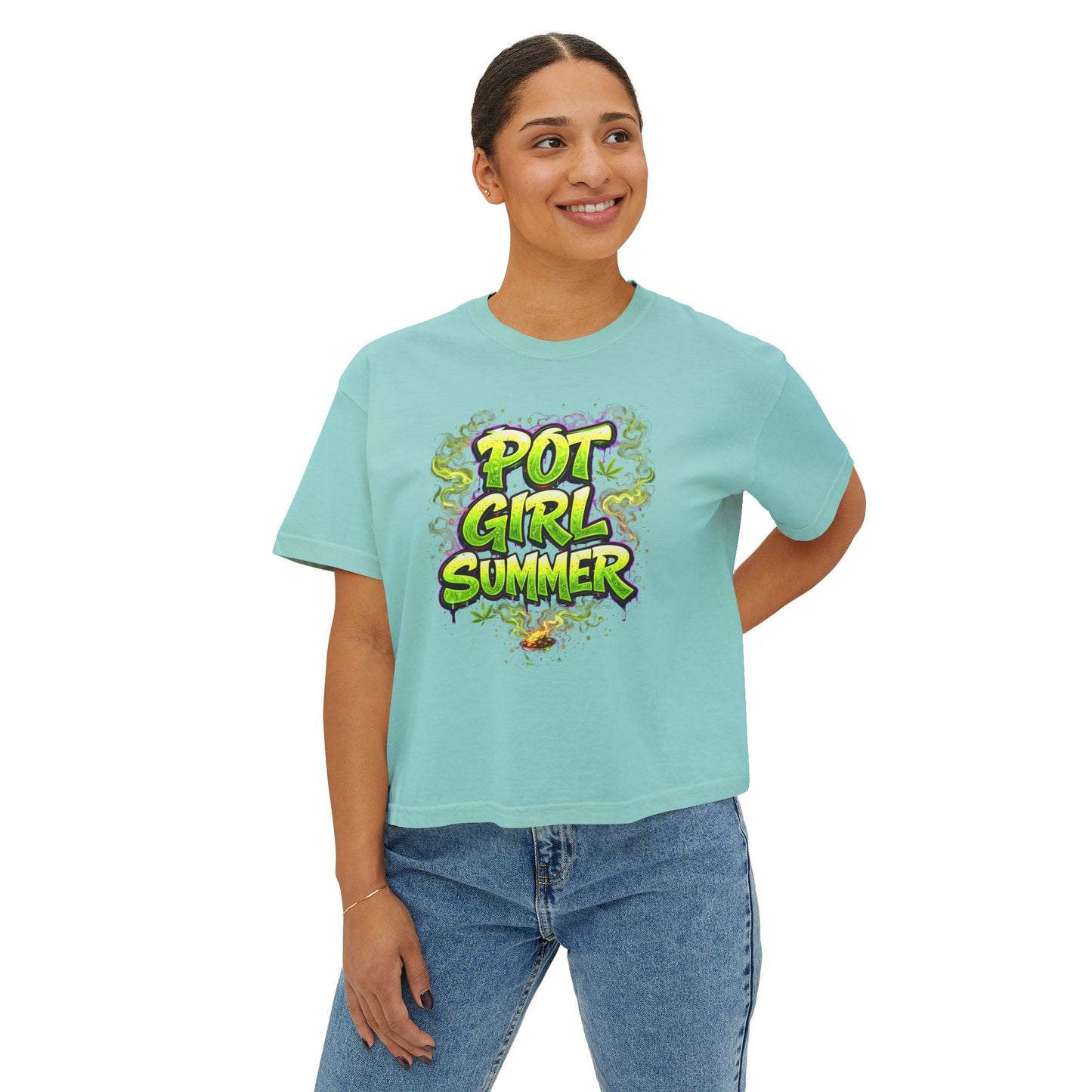 Pot Girl Summer Neon Weed Graphic T-Shirt | Funny Stoner Aesthetic Cannabis Party Tee | 420 Festival Streetwear Shirt