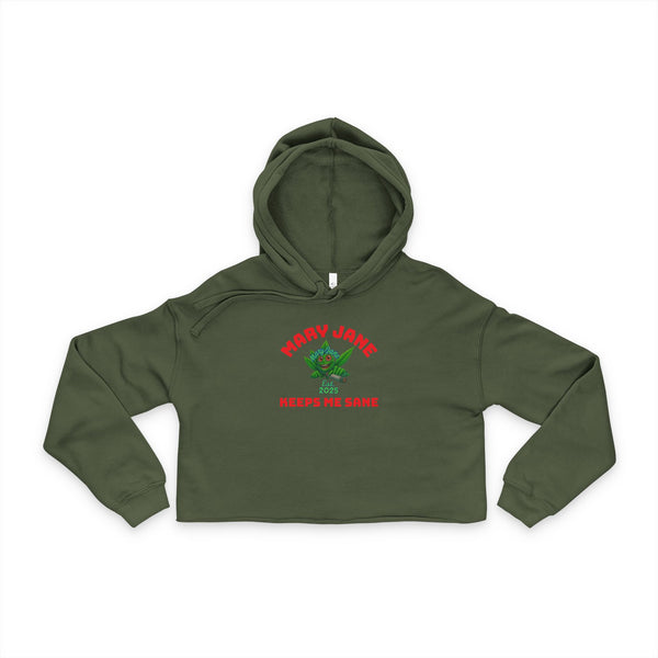 Cropped Hoodie — "Mary Jane Keeps Me Sane" Leaf Graphic