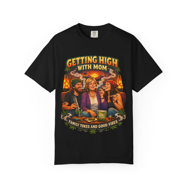 Funny Smoking With Mom T-Shirt | Cannabis Family Vibes Shirt | Stoner Mom Gift | Weed Humor Tee | 420 Lifestyle Graphic Shirt