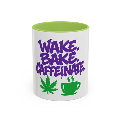 Wake, Bake, Caffeinate Coffee Mug - Fun Cannabis Coffee Cup for Home, Office, Gifts, Stoner, Green Thumb