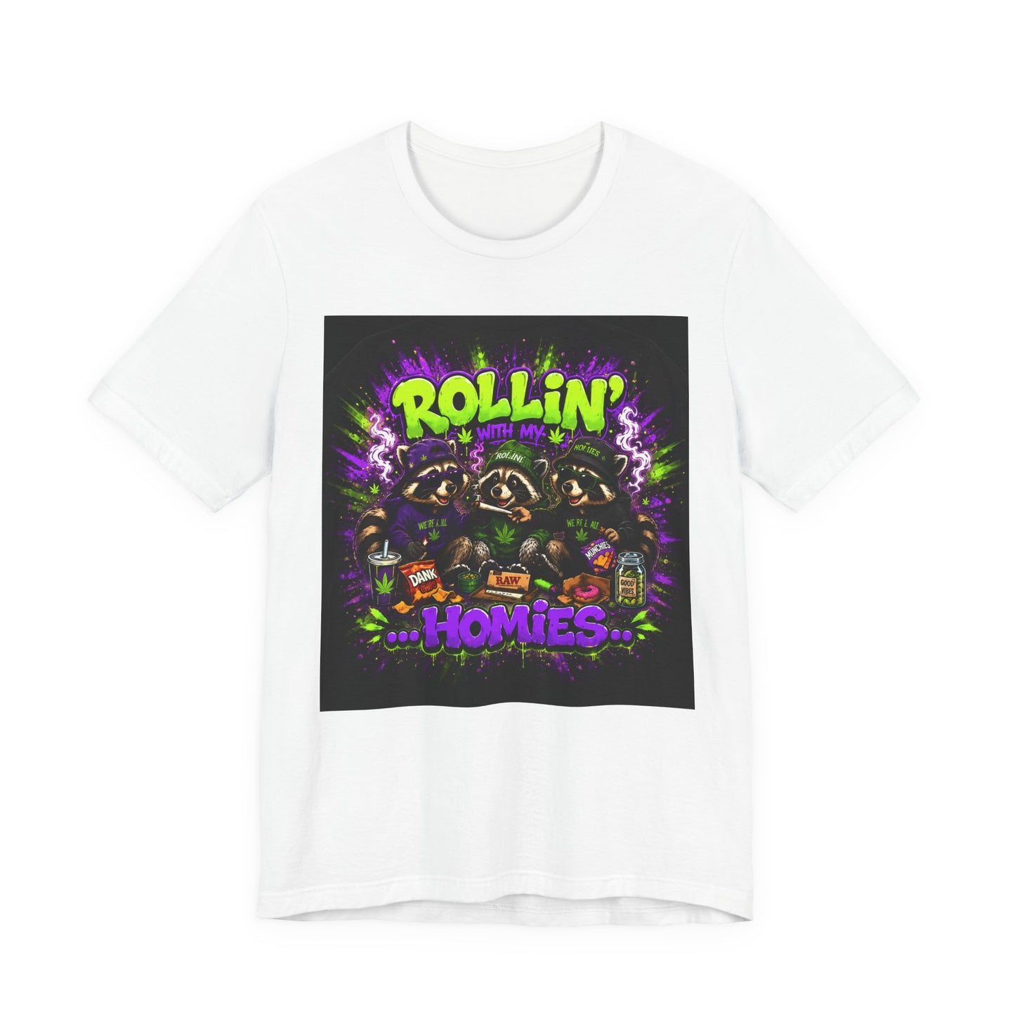Rollin' With My Homies Shirt | Funny Raccoon Stoner Tee | Cartoon Smoke Session Graphic