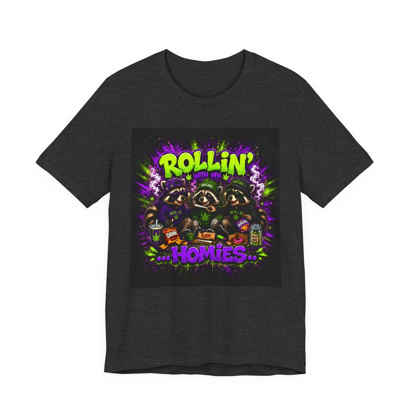 Rollin' With My Homies Shirt | Funny Raccoon Stoner Tee | Cartoon Smoke Session Graphic