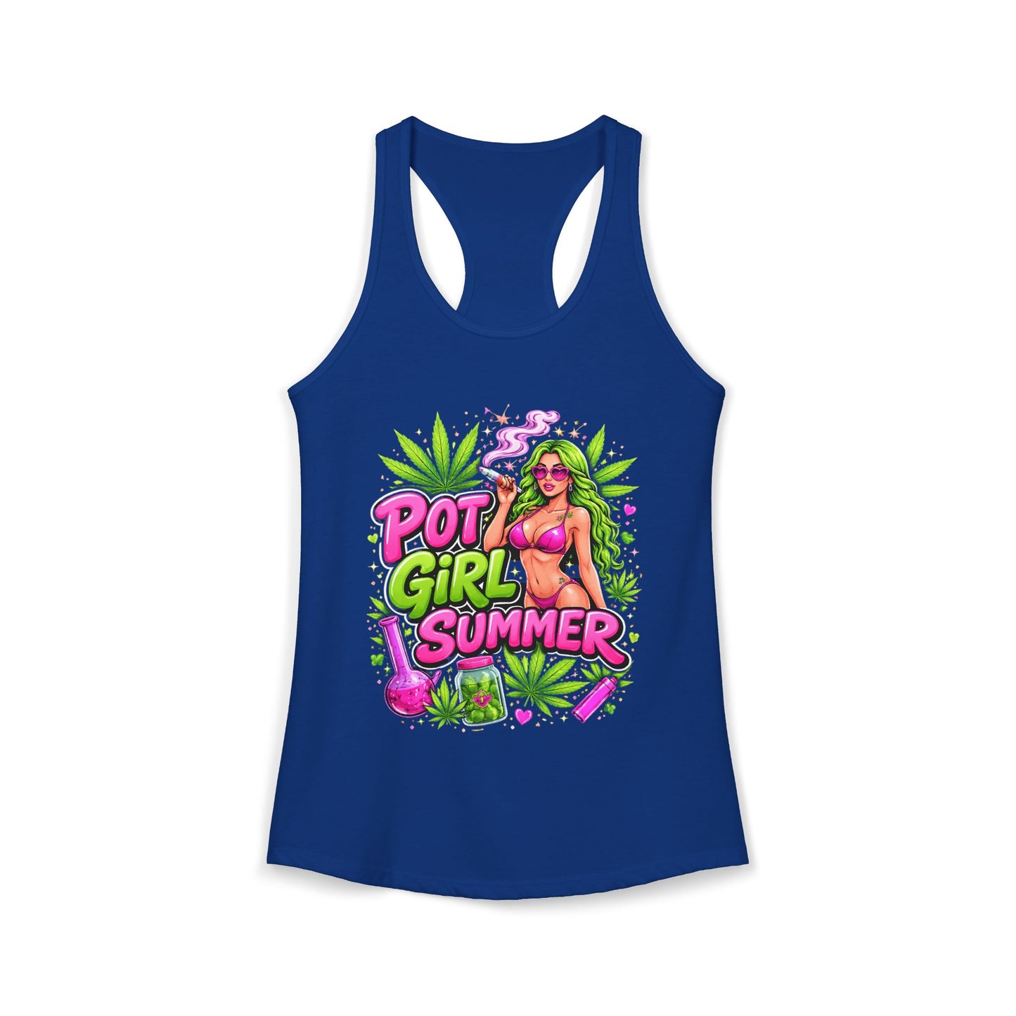 Pot Girl Summer Racerback Tank | Neon 420 Cannabis Festival Tank Top
