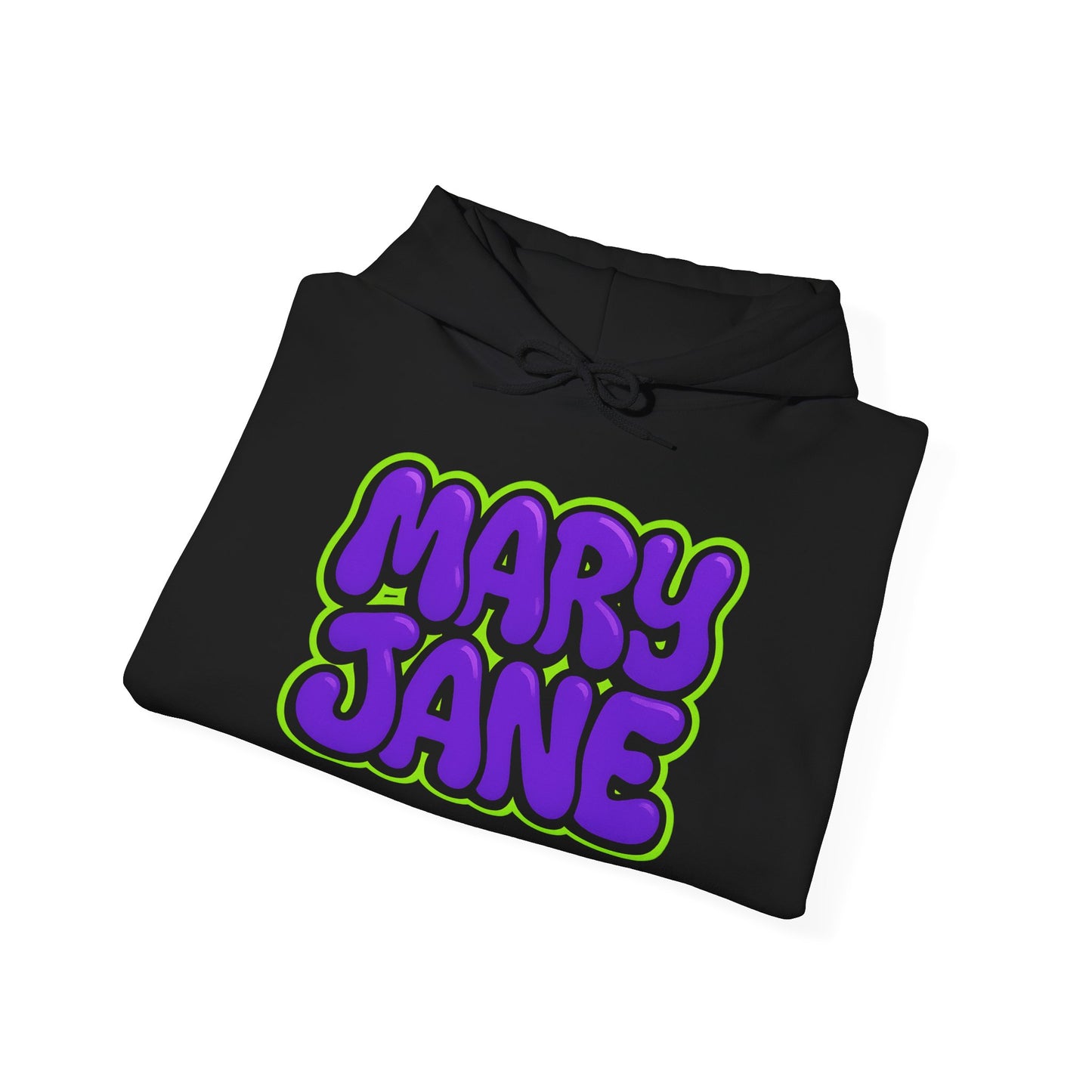 Mary Jane Retro Logo Hoodie — Purple & Lime Graphic Sweatshirt