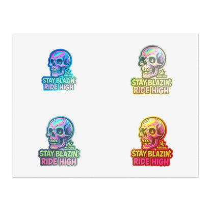 Mary-Jane “Stay Blazin’, Ride High” Neon Skull Bumper Sticker – Graffiti Vibes for Bold Cannabis Lovers, Vibrant Sticker Sheet Bundle | Stay Blazin Ride High, Vinyl Decals for Decor, Journals, Laptops, Festival Gear, Gifts