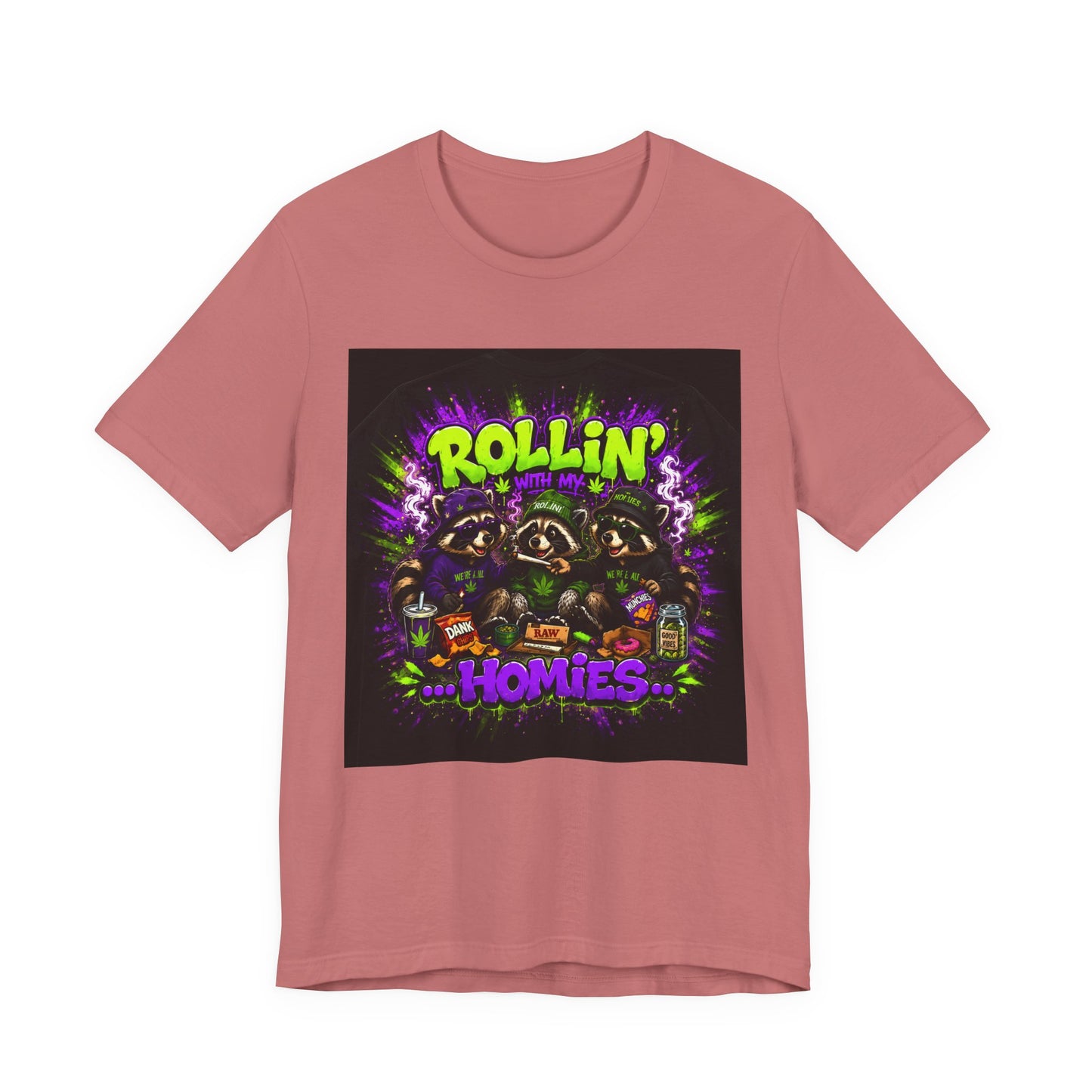Rollin' With My Homies Shirt | Funny Raccoon Stoner Tee | Cartoon Smoke Session Graphic