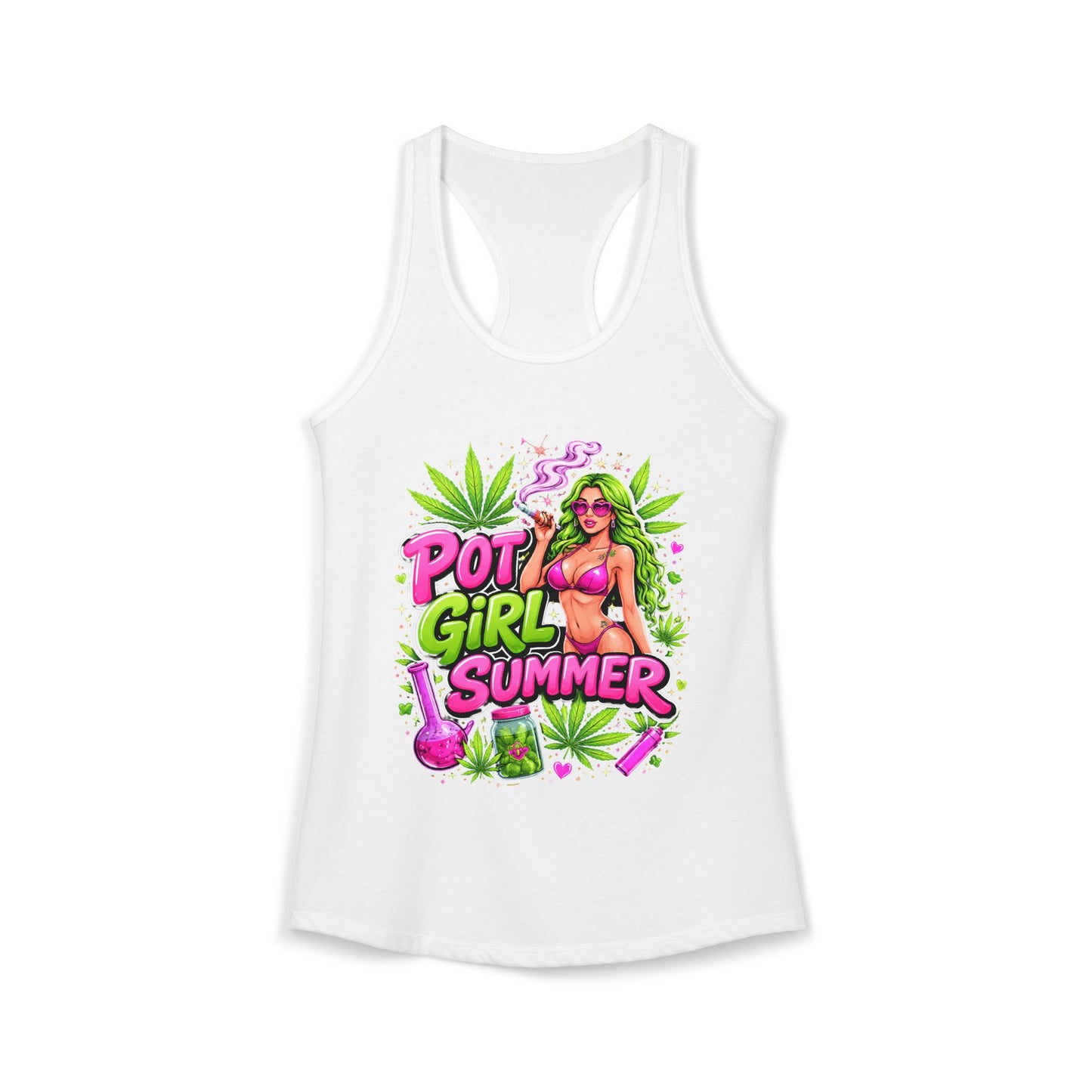 Pot Girl Summer Racerback Tank | Neon 420 Cannabis Festival Tank Top