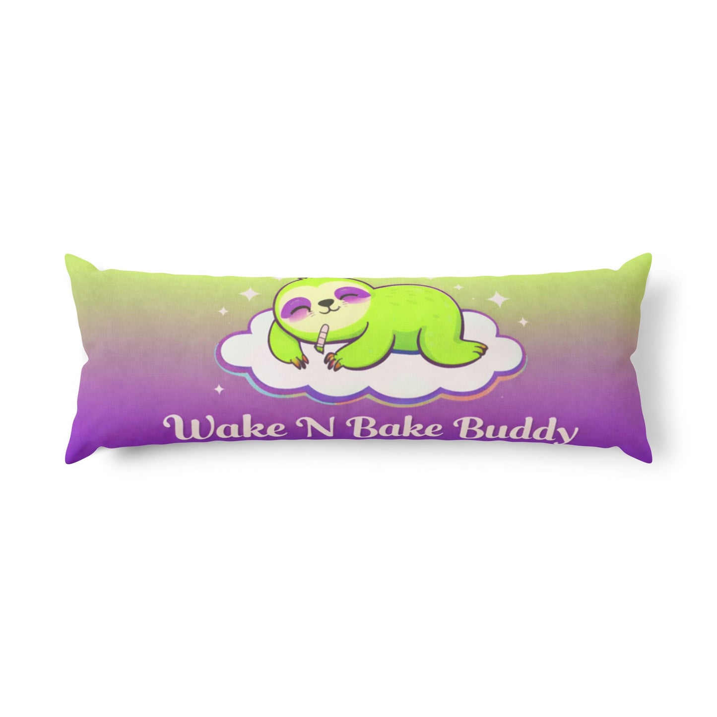 Wake N Bake Buddy Body Pillow – Funny Stoner Sloth Pillow, Cannabis Decor, Green Purple Lumbar Pillow, 420 Gift, Chill Room Aesthetic