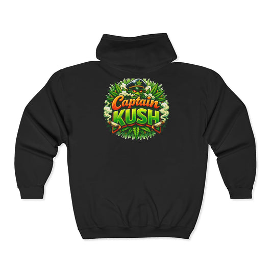 Captain Kush Zip Hoodie — Cannabis-Themed Full-Zip Hoodie