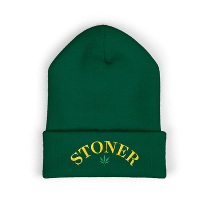 toner Embroidered Cuffed Beanie – Retro Curved Text Winter Hat
