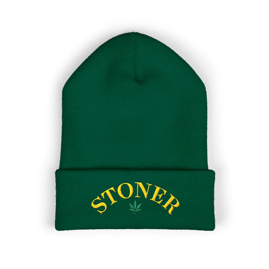 toner Embroidered Cuffed Beanie – Retro Curved Text Winter Hat