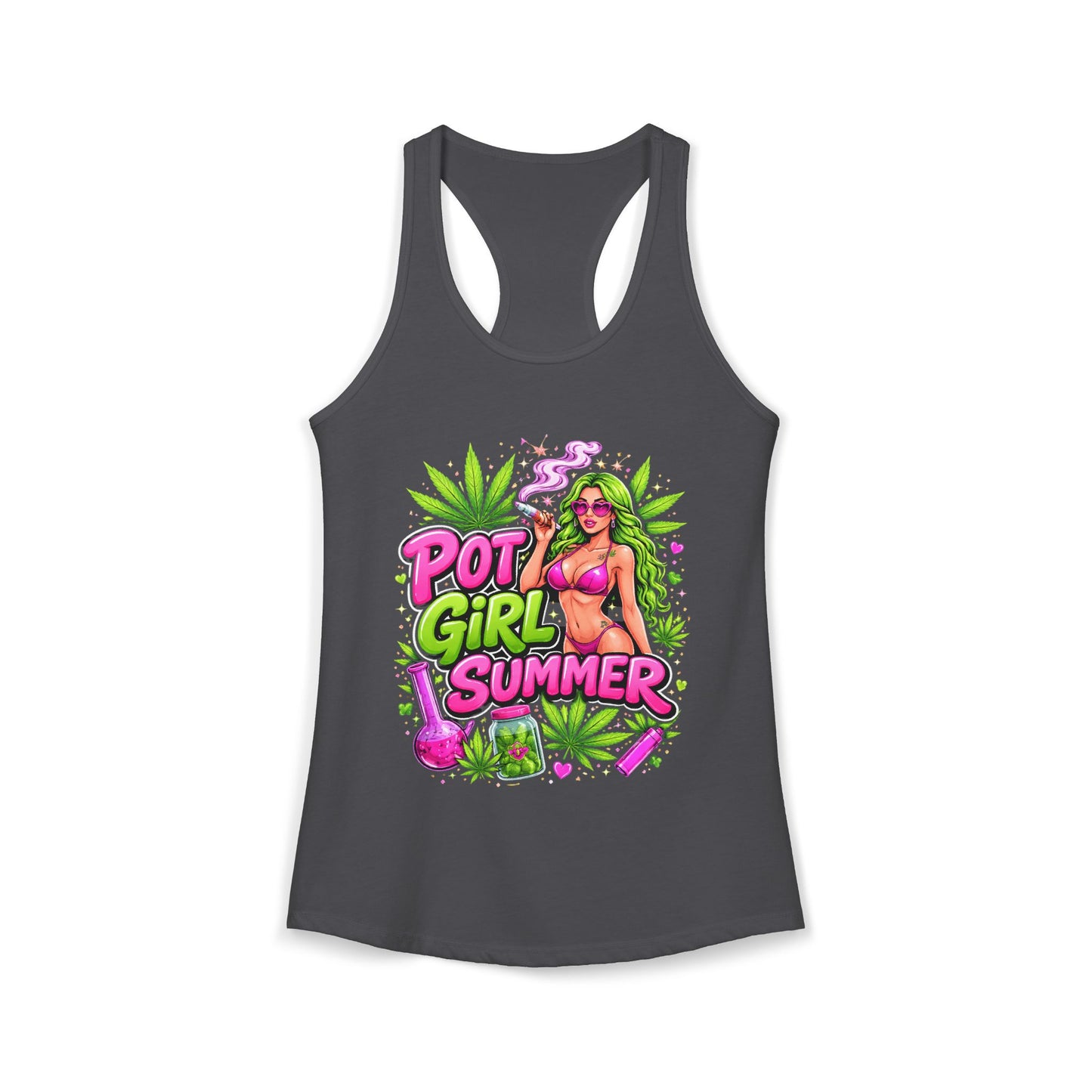 Pot Girl Summer Racerback Tank | Neon 420 Cannabis Festival Tank Top