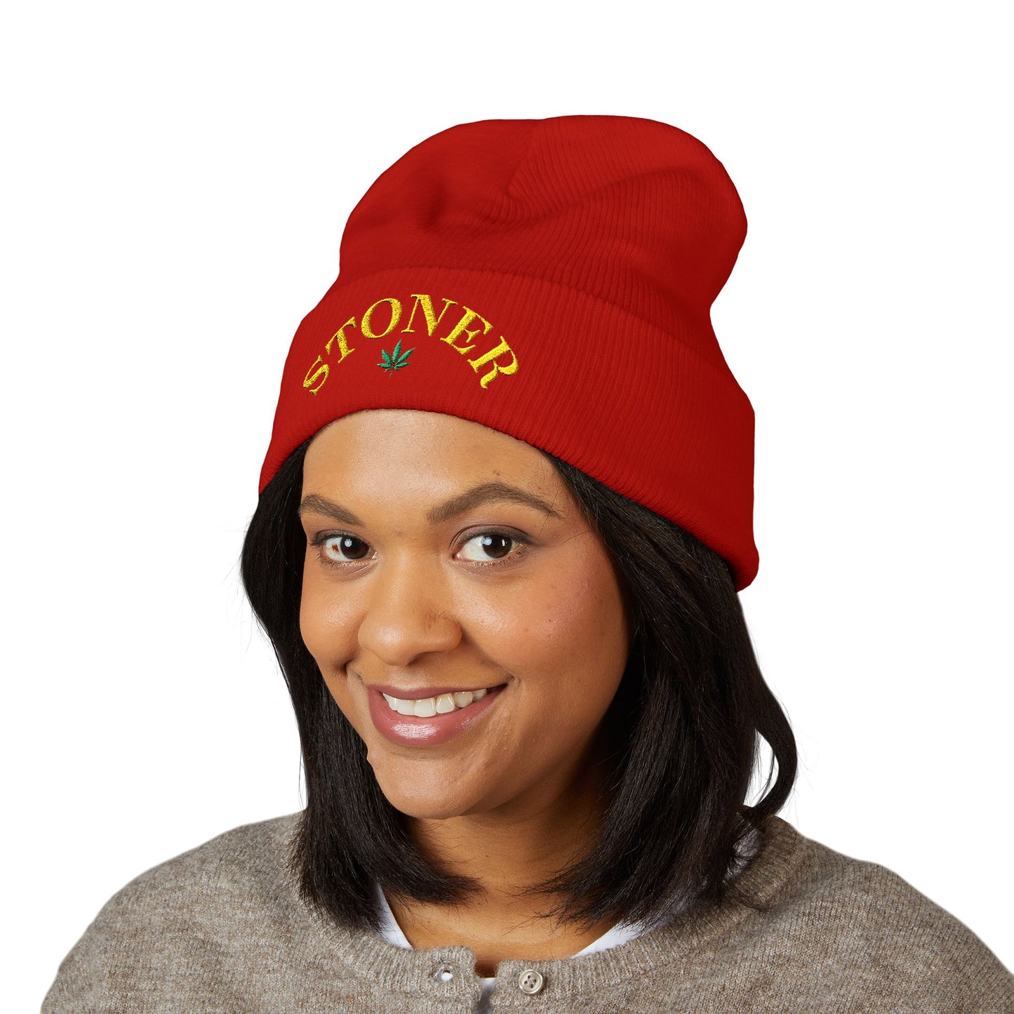 toner Embroidered Cuffed Beanie – Retro Curved Text Winter Hat