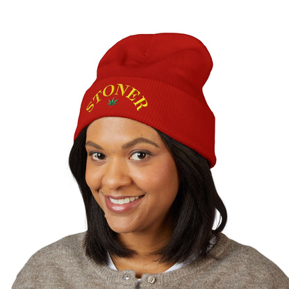 toner Embroidered Cuffed Beanie – Retro Curved Text Winter Hat