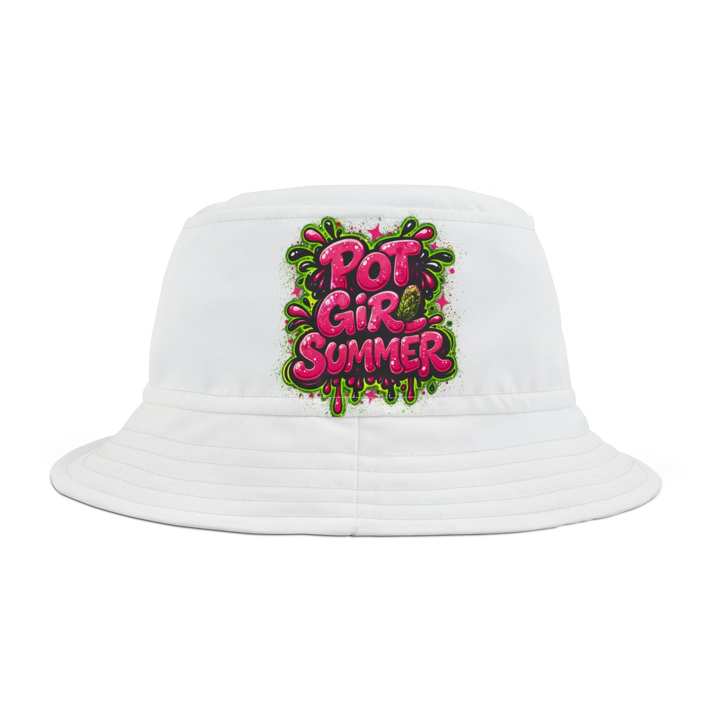 Pot Girl Summer Bucket Hat | 420 Streetwear Cannabis Hat | Festival Weed Fashion | Trendy Stoner Aesthetic Cap for Women