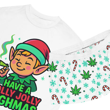 Holly Jolly Highmas Weed Christmas Pajama Set – Stoner Elf Matching Holiday PJs
