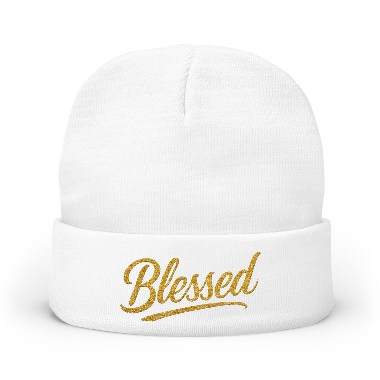 Blessed Gold Lettering Embroidered Beanie | Inspirational Winter Hat