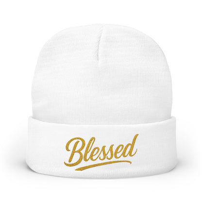 Blessed Gold Lettering Embroidered Beanie | Inspirational Winter Hat