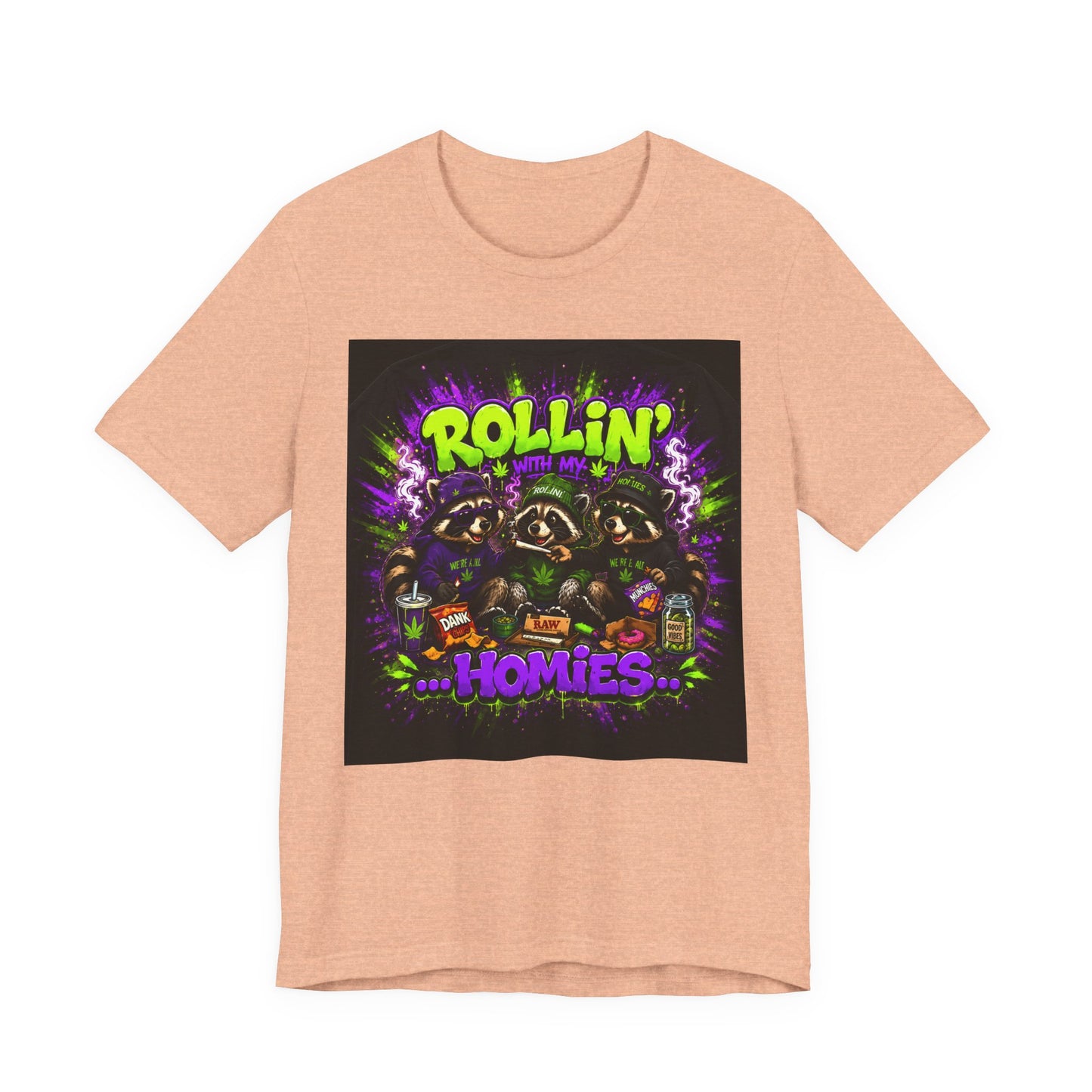 Rollin' With My Homies Shirt | Funny Raccoon Stoner Tee | Cartoon Smoke Session Graphic