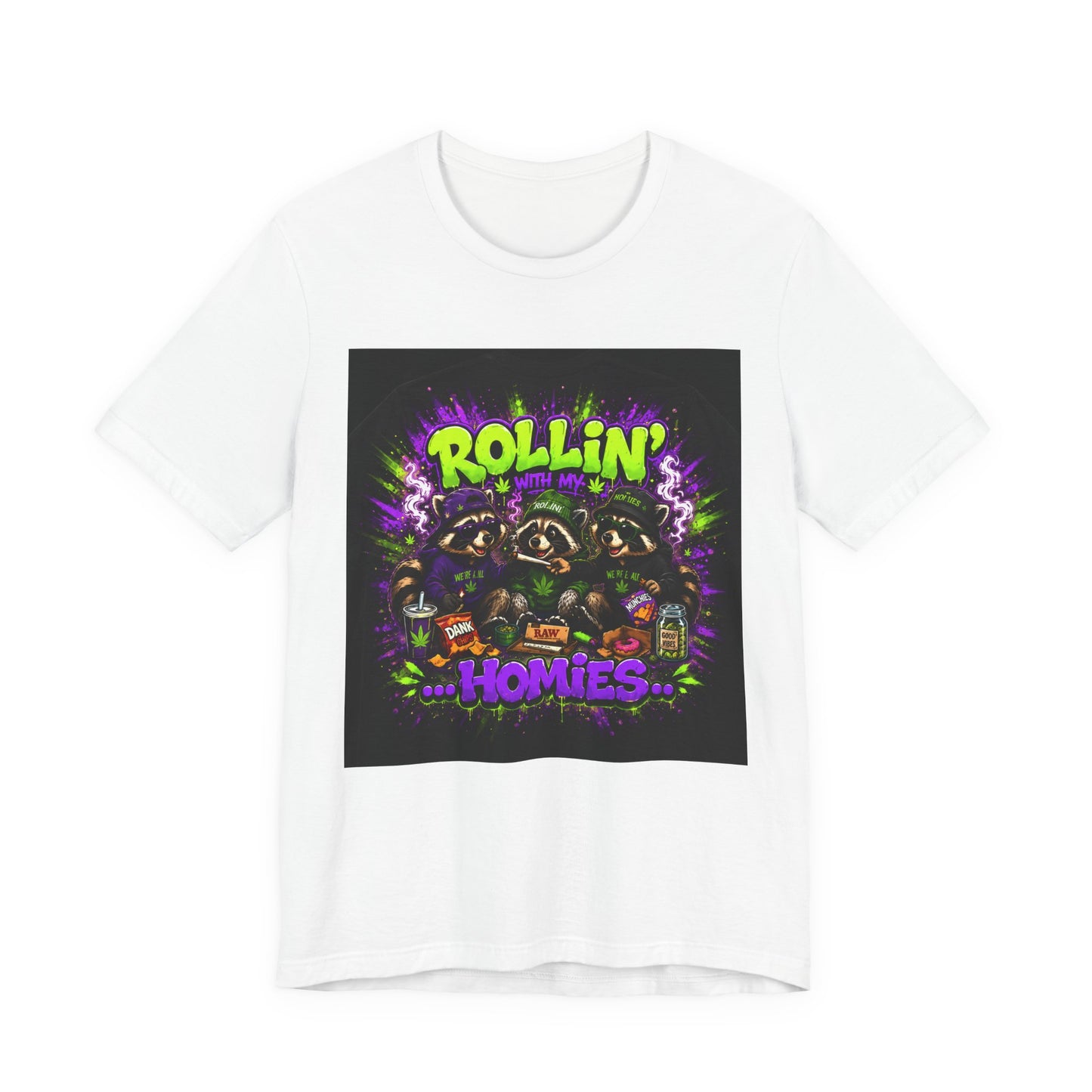 Rollin' With My Homies Shirt | Funny Raccoon Stoner Tee | Cartoon Smoke Session Graphic
