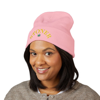 toner Embroidered Cuffed Beanie – Retro Curved Text Winter Hat