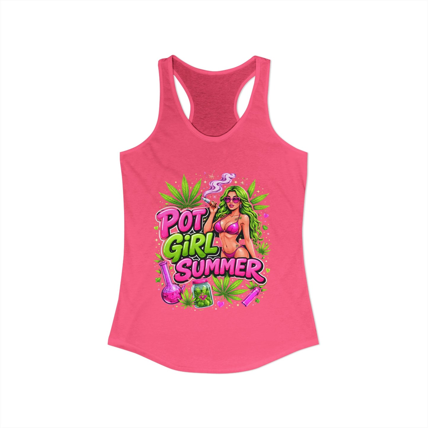 Pot Girl Summer Racerback Tank | Neon 420 Cannabis Festival Tank Top