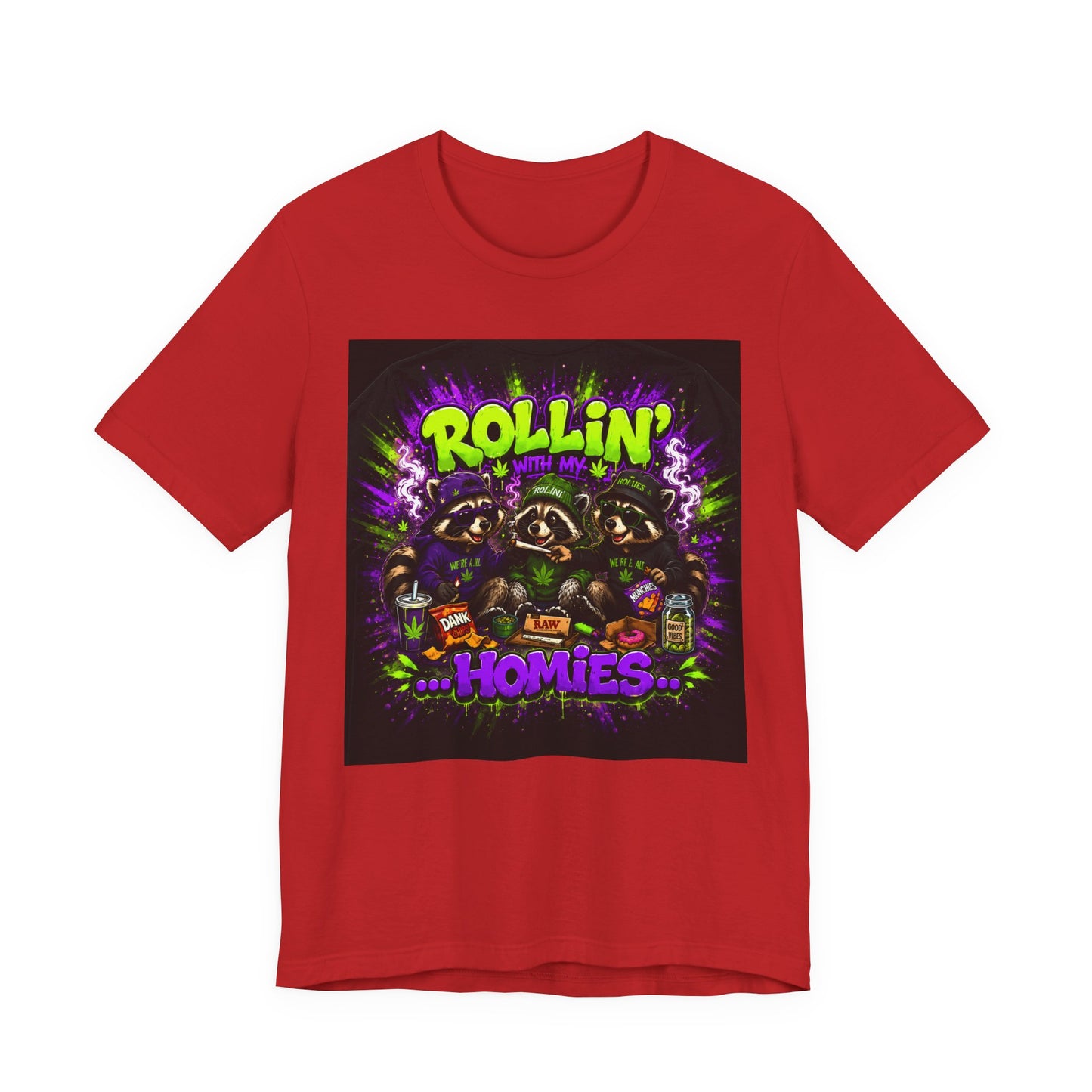 Rollin' With My Homies Shirt | Funny Raccoon Stoner Tee | Cartoon Smoke Session Graphic
