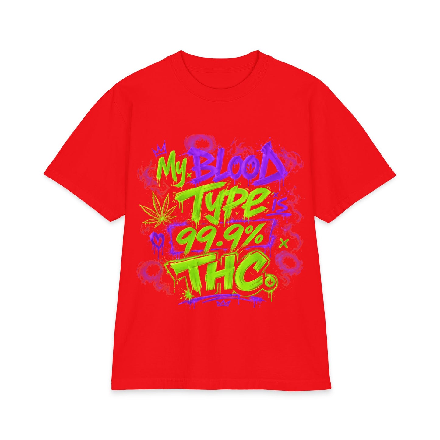 My Blood Type is 99.9% THC Graffiti Shirt | Neon Stoner Streetwear Tee | Funny Cannabis Graphic T-Shirt up to size 7XL