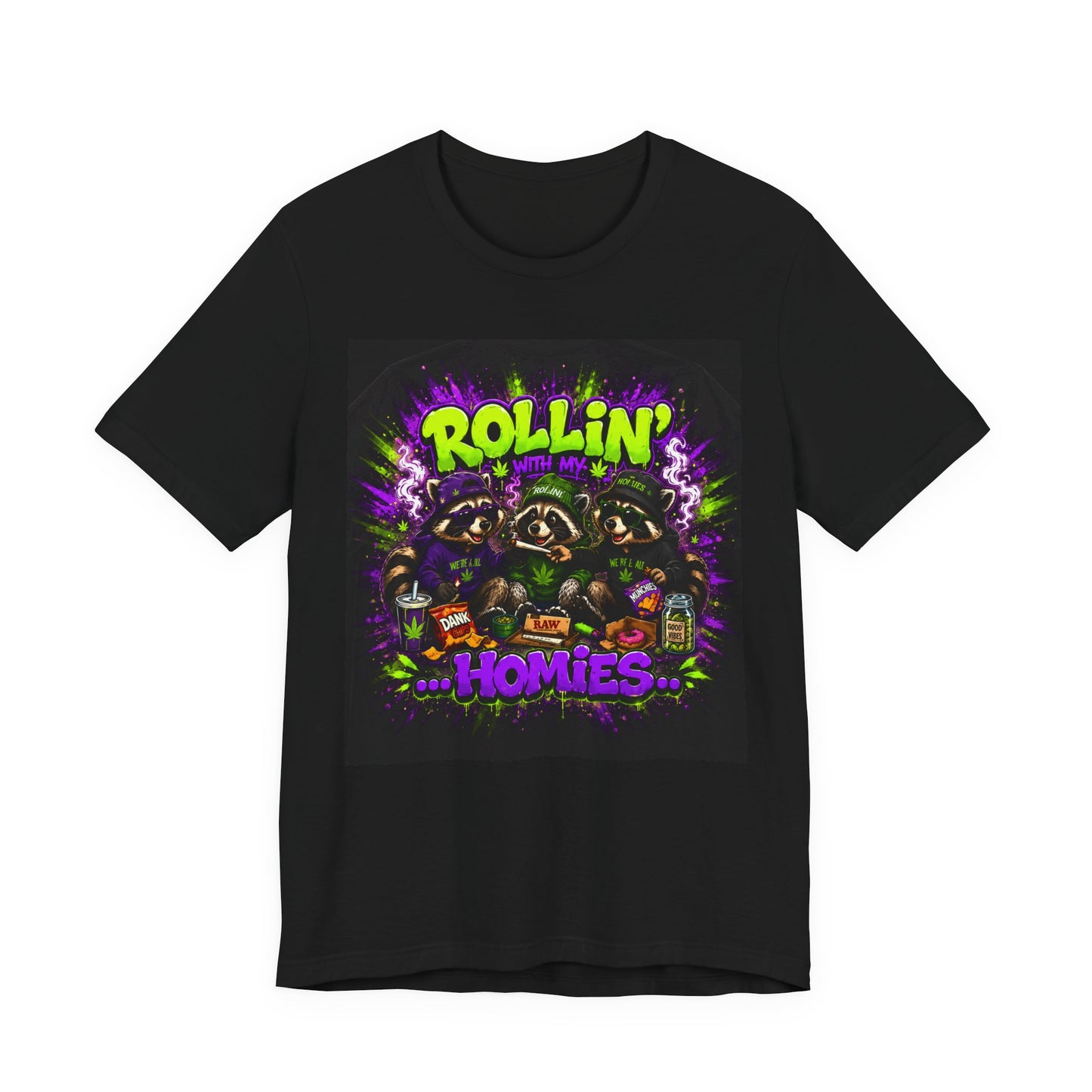 Rollin' With My Homies Shirt | Funny Raccoon Stoner Tee | Cartoon Smoke Session Graphic