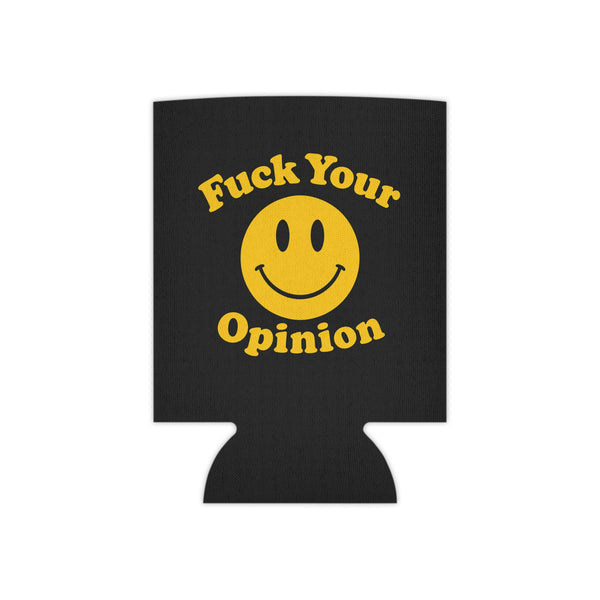 Funny Can Cooler Koozie – “Fuck Your Opinion” Smiley Face Beer Sleeve | Sarcastic Drink Insulator for Regular & Slim Cans