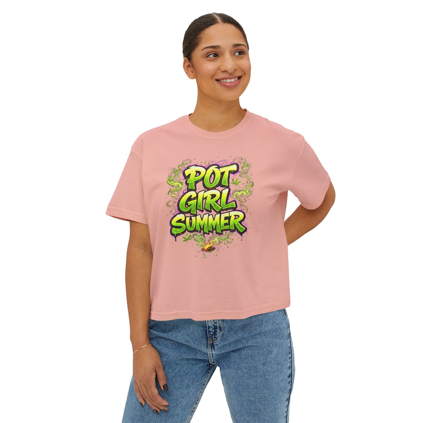 Pot Girl Summer Neon Weed Graphic T-Shirt | Funny Stoner Aesthetic Cannabis Party Tee | 420 Festival Streetwear Shirt