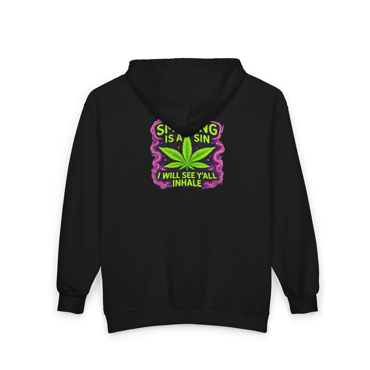 If Smoking Is a Sin Zip-Up Hoodie – Neon Cannabis Leaf Streetwear Jacket