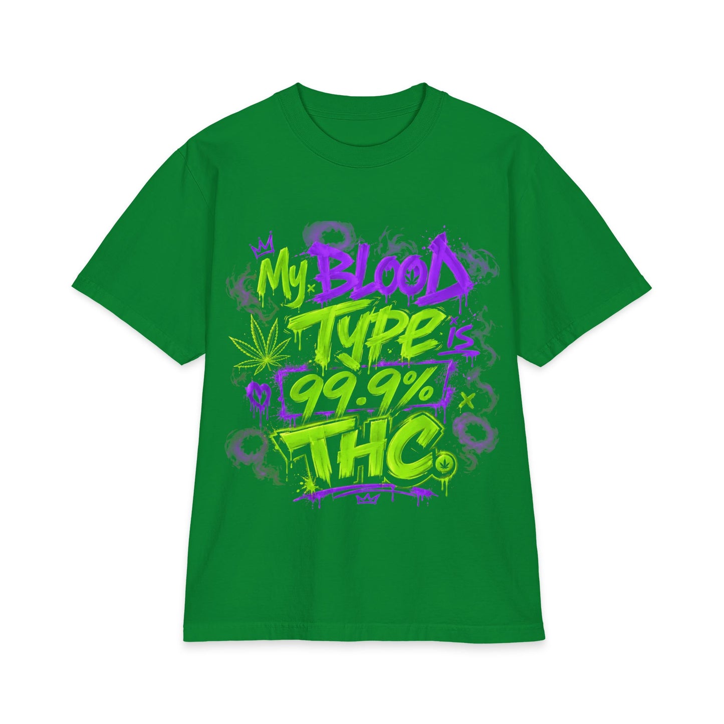 My Blood Type is 99.9% THC Graffiti Shirt | Neon Stoner Streetwear Tee | Funny Cannabis Graphic T-Shirt up to size 7XL