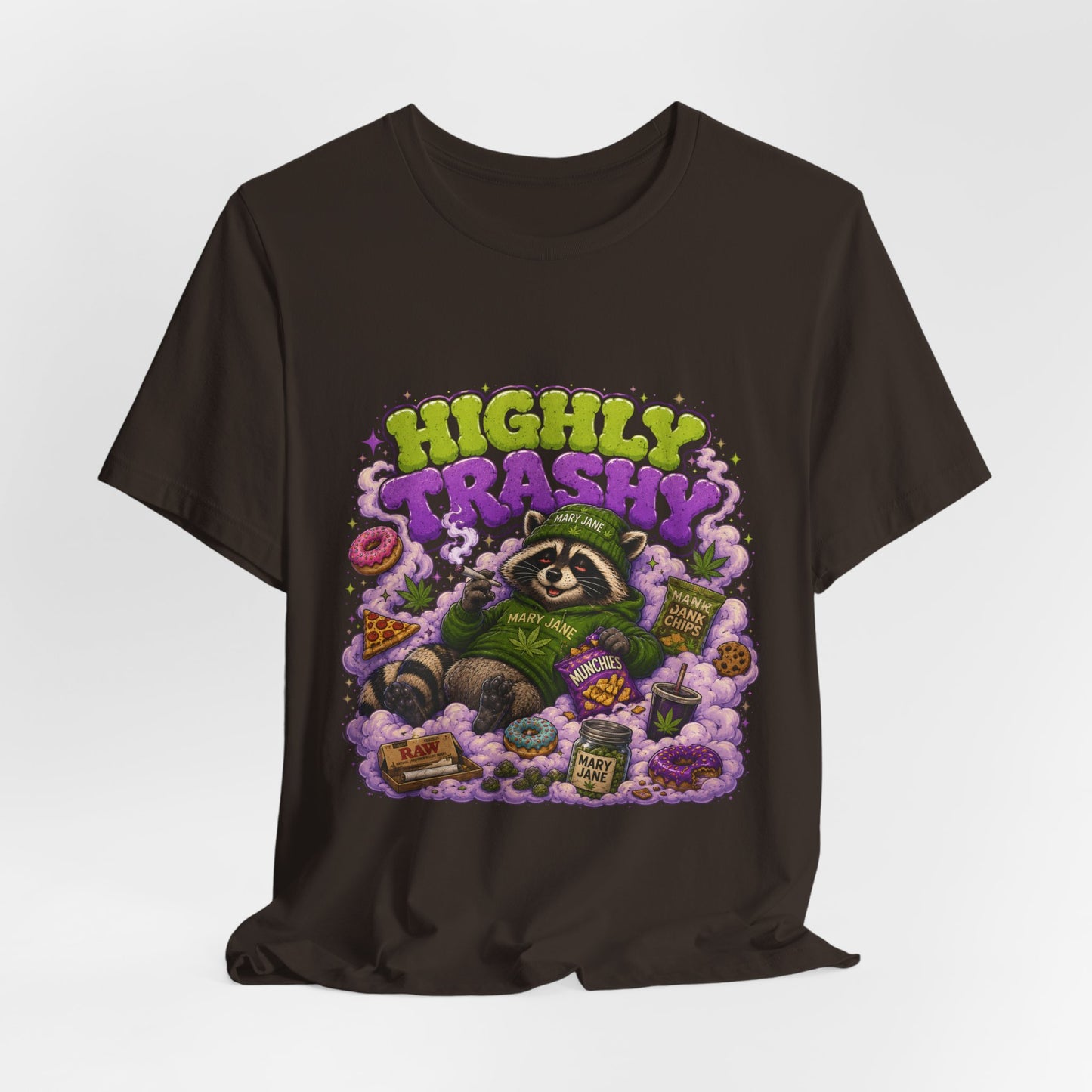 Highly Trashy Raccoon Shirt | Funny Stoner Trash Panda Tee | Cartoon Cannabis Lover Gift