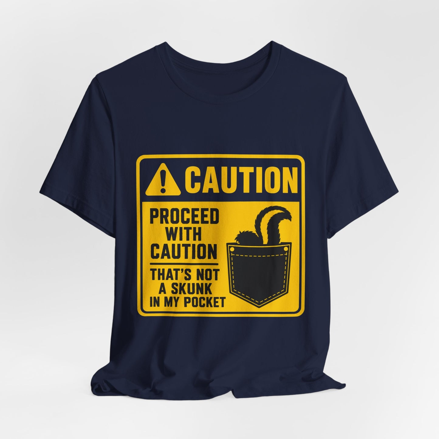 Caution Skunk Pocket Tee – Funny Graphic Warning T-Shirt