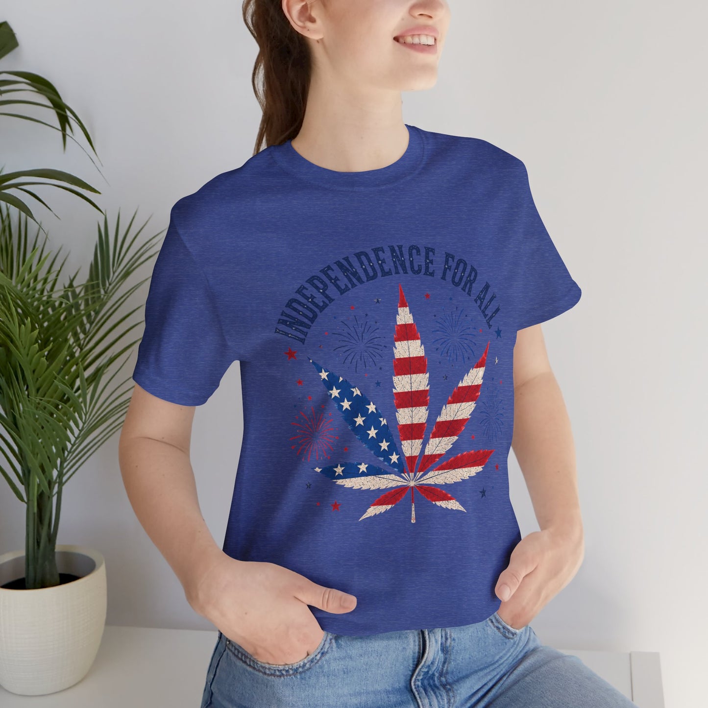 Independence For All Cannabis Shirt | Patriotic 4th of July Weed Leaf Tee | American Flag Marijuana Graphic T-Shirt
