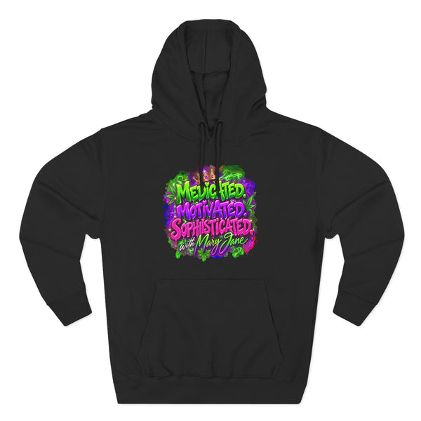 Medicated Motivated Sophisticated Hoodie | Mary Jane Graphic Sweatshirt | Funny 420 Pullover | Stoner Girl Streetwear 💜 SEO Description Printify