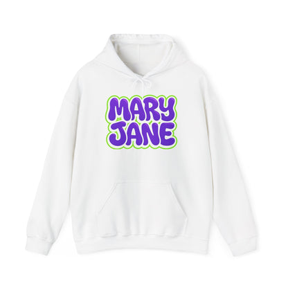 Mary Jane Retro Logo Hoodie — Purple & Lime Graphic Sweatshirt