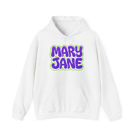 Mary Jane Retro Logo Hoodie — Purple & Lime Graphic Sweatshirt