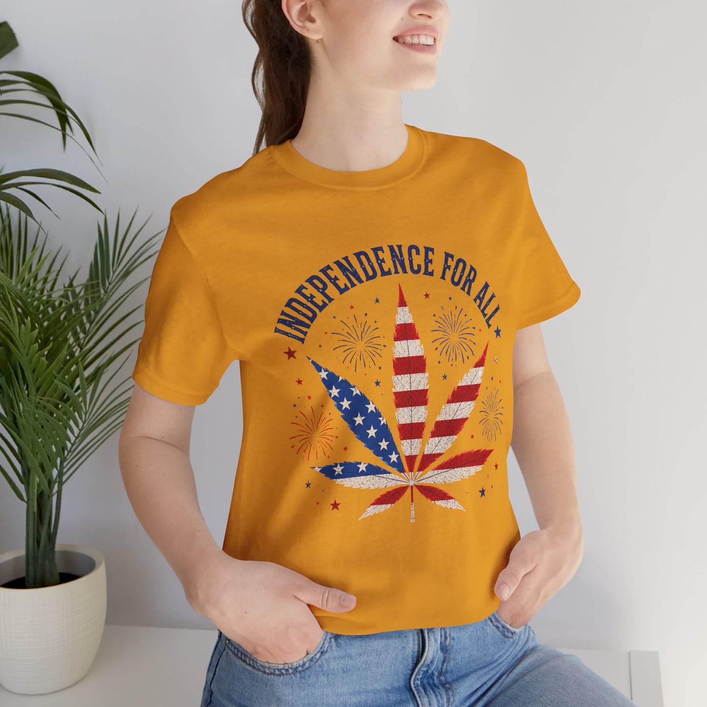 Independence For All Cannabis Shirt | Patriotic 4th of July Weed Leaf Tee | American Flag Marijuana Graphic T-Shirt