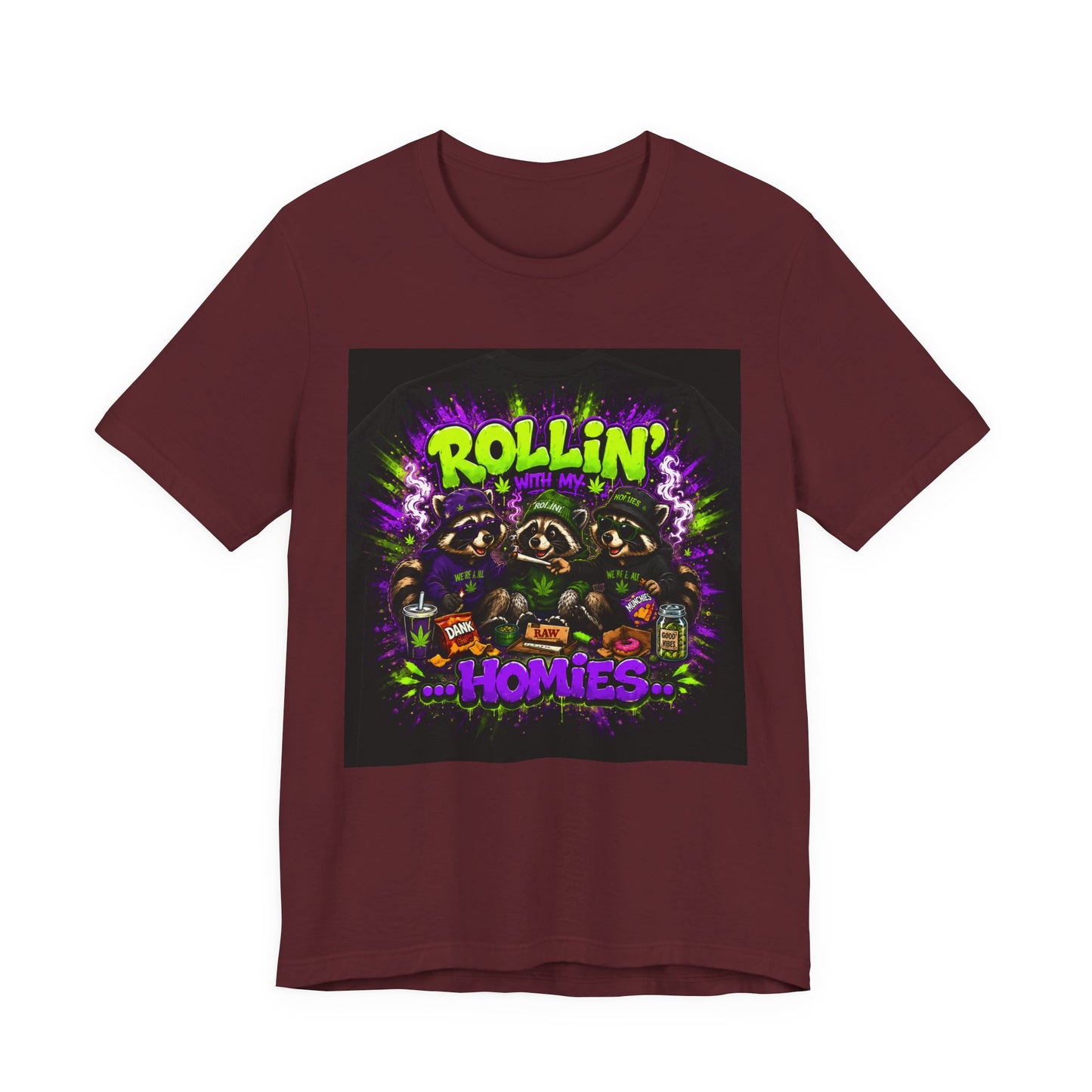 Rollin' With My Homies Shirt | Funny Raccoon Stoner Tee | Cartoon Smoke Session Graphic