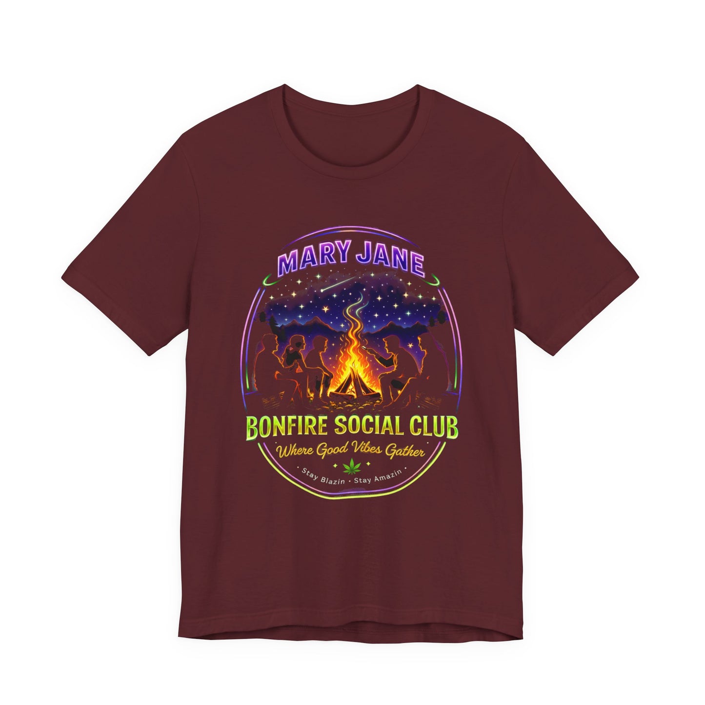 Mary Jane Bonfire Social Club Shirt – Neon Campfire Vibes Graphic Tee